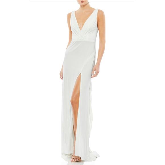 Mac Duggal Cowl Back Surplice ivory gown size 2 - Picture 2 of 10